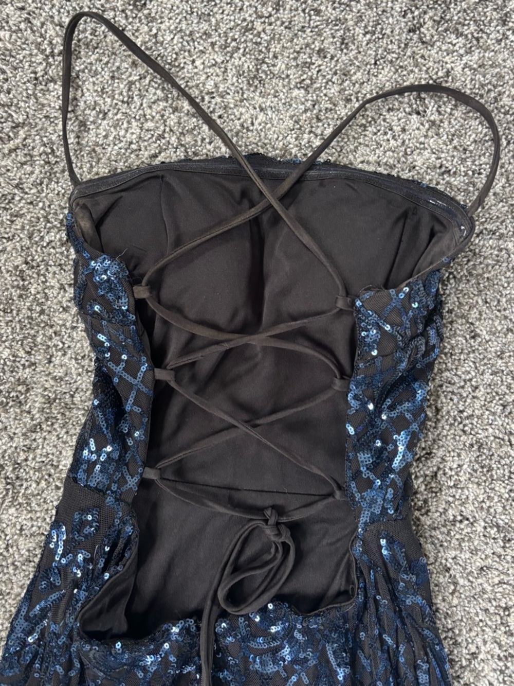 Navy Sequin Spaghetti-Strap Evening Gown - Picture 11 of 11